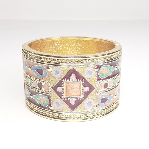 Jewelry - Cuff Bangle Bracelet Enamel Multi Colored Chunky